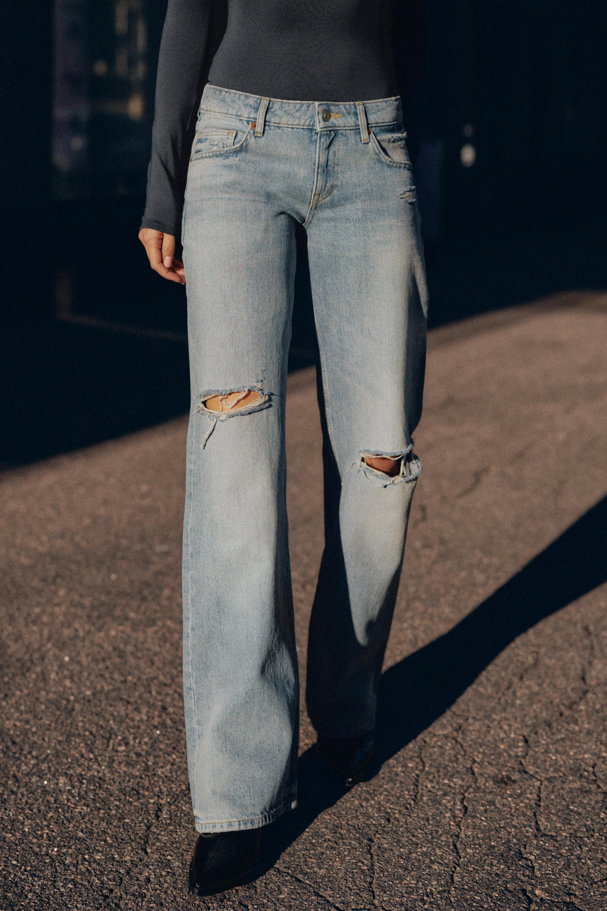 TRF LOW RISE RIPPED WIDE LEG JEANS